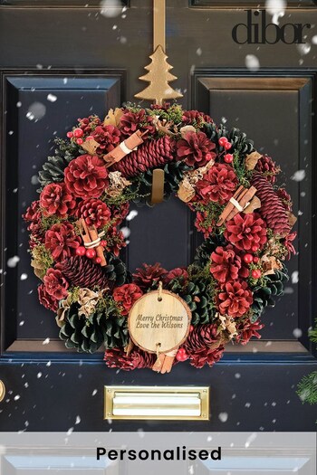 Personalised  Crimson Red Cinnamon Pine Wreath by Dibor (L00314) | £35