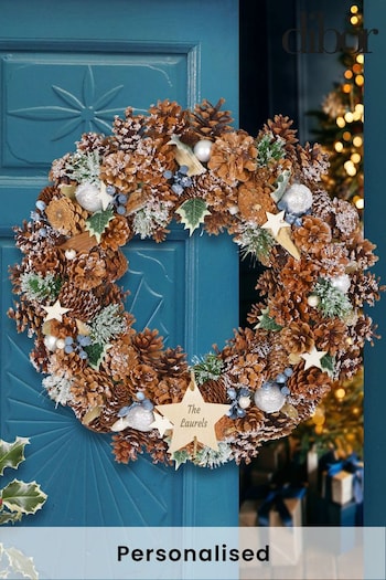 Personalised Brown and Silver Giant Frosted Ivy Wreath by Dibor (L00457) | £42