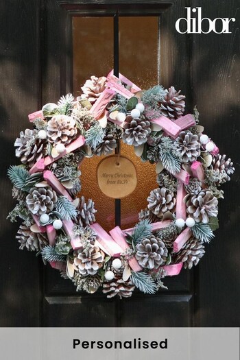 Personalised  Pink Sherbet Pine Wreath by Dibor (L00459) | £25