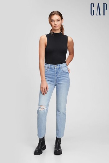 Gap Light Wash Blue High Waisted Ripped Straight Jeans (L00919) | £26