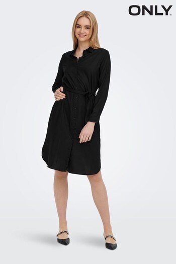 ONLY Black Tie Waist Workwear Shirt Midi Dress (L02806) | £28