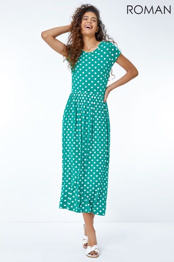 Roman Green Stretch Jersey Spot Maxi Dress (L06583) | £35
