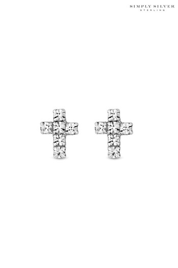 Simply Silver Silver Cubic Zirconia Cross Stud Earrings (L06914) | £12