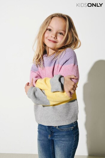 ONLY KIDS Pink  Knitted Stripe Jumper (L07256) | £18