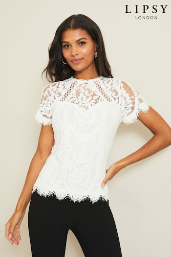 Lipsy White Lace Short Sleeve Top (L10010) | £49