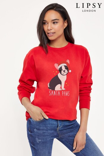 Lipsy Red Red Christmas French Bulldog Women's Sweatshirt (L10736) | £25