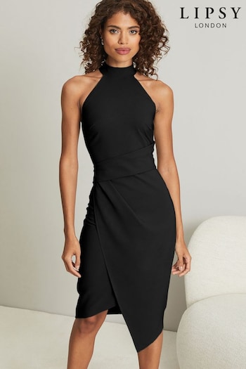 Lipsy Black Halter Neck Asymmetric Bodycon Dress (L11497) | £62