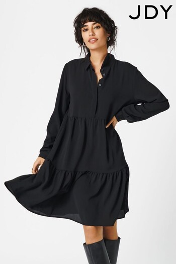 JDY Black Tiered Shirt Smock Dress (L14216) | £30