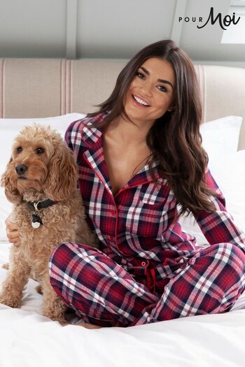 Pour Moi Red/ Navy Blue Cosy Check Brushed Cotton Pyjama Set (L14326) | £45
