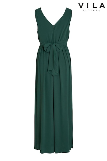Vila Green Sleeveless V Neck Tulle Maxi Dress (L14420) | £68