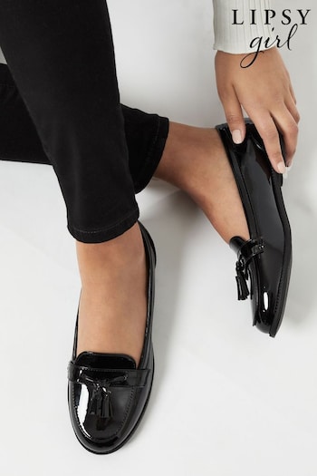 Lipsy Black Patent Regular Fit Tassle School Loafer School Shoe (L14673) | £18