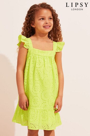 Lipsy Lime Green Mini Broderie Trapeze Dress (L16455) | £26 - £29