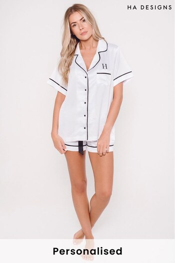 Personalised Satin Luxe Short Sleeve Pyjama Set By HA Design (L17839) | £50