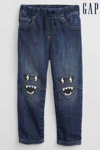 Gap Dark Wash Blue Pull-On Slim Dinosaur Print Jeans (L18198) | £20