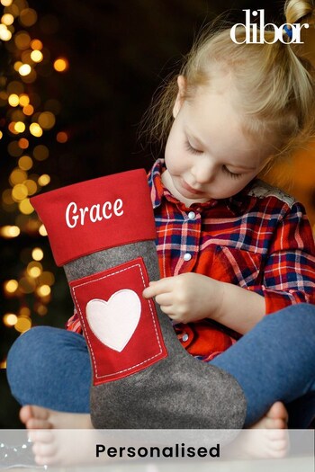 Personalised Grey Patchwork Heart Christmas Stocking by Dibor (L19265) | £12