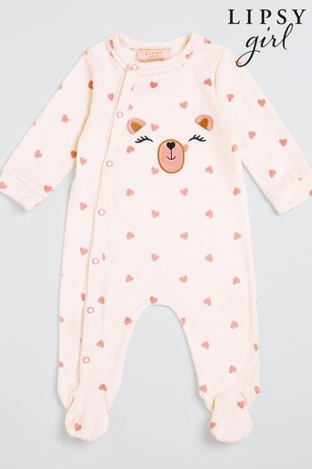 Lipsy White Velour Bear Sleepsuit (L19267) | £20 - £22