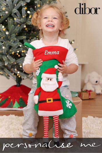 Personalised Green 3D Animated Santa Christmas Stocking by Dibor (L19272) | £18