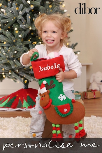 Personalised Green 3D Animated Reindeer Christmas Stocking by Dibor (L19273) | £18