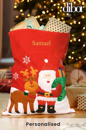 Personalised Red Festive Friends Santa Sack by Dibor (L19274) | £16