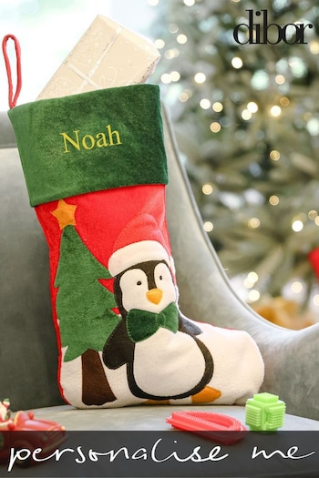 Personalised Green Festive Friends Penguin Stocking by Dibor (L19275) | £18