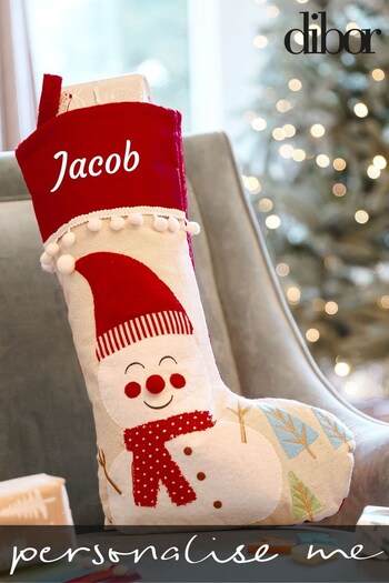 Personalised  Red and Cream Christmas  Snowman Stocking by Dibor (L19286) | £16