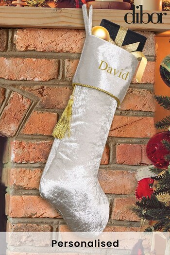 Personalised Regal Silver Velvet Christmas Stocking by Dibor (L19290) | £19