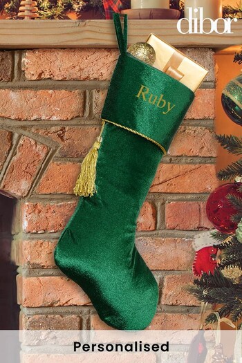 Personalised Regal Green Velvet Christmas Stocking by Dibor (L19291) | £19