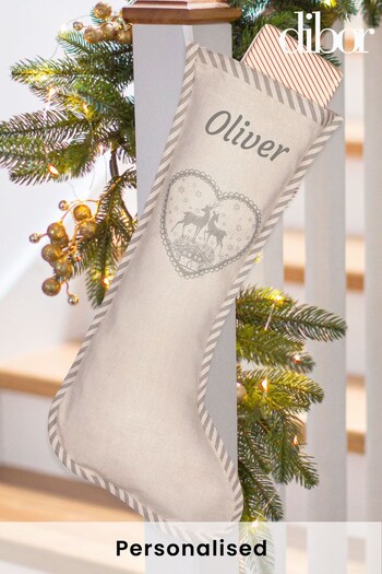 Personalised Cream Stag Christmas Stocking by Dibor (L19292) | £10
