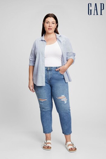 Gap Mid Wash Blue Mid Rise Ripped Slim Boyfriend Icon Jeans (L19516) | £45
