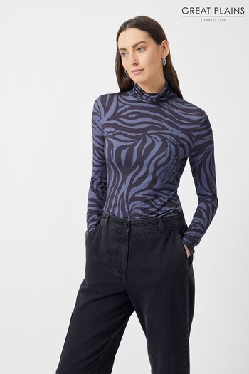 Great Plains Blue Printed Polo High Neck Top (L21557) | £35