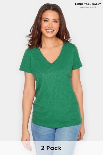 Long Tall Sally Black 2 Pack Short Sleeve V- Neck Cotton Slub T-Shirt (L22734) | £25