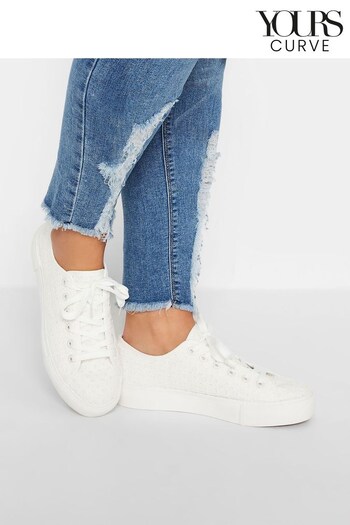 Yours Curve White Wide Fit Broderie Anglaise Trainer (L26635) | £29