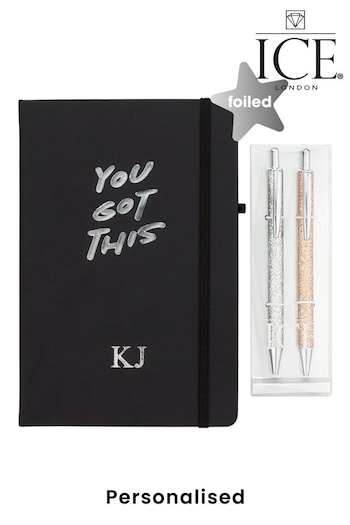 Personalised Foiled Notebook with Set Of 2 Glitter Pens by Ice London (L29206) | £18
