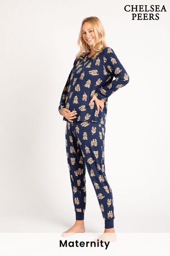 Chelsea Peers Blue Cockapoo Maternity Navy Zebra Classic Pyjama Set (L30685) | £35