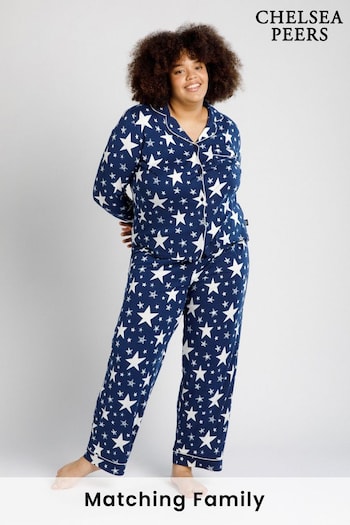 Chelsea Peers Blue Curve Curve Sparkle Star Button Up Pyjama Set (L30702) | £42