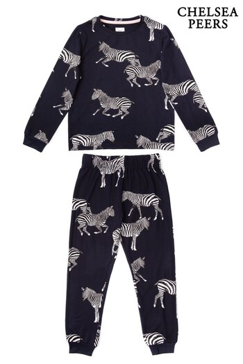 Chelsea Peers Navy Kids' Zebra Classic Pyjama Set (L30708) | £28