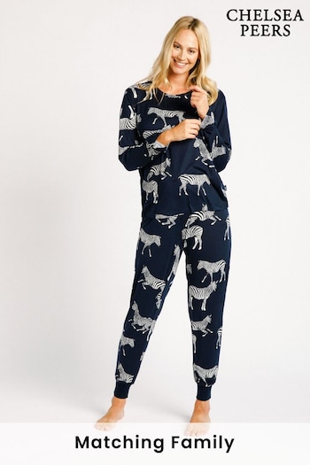 Chelsea Peers Blue Zebra Maternity Navy Zebra Classic Pyjama Set (L30858) | £35