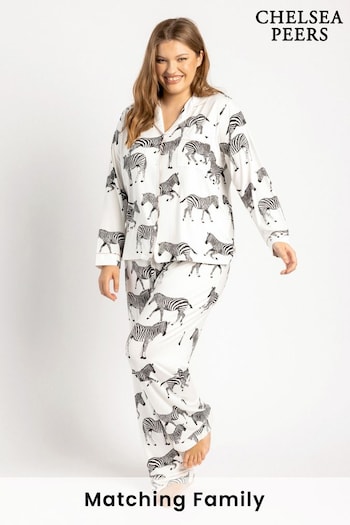 Chelsea Peers Cream Curve Curve Zebra Button Up Pyjama Set (L30860) | £42
