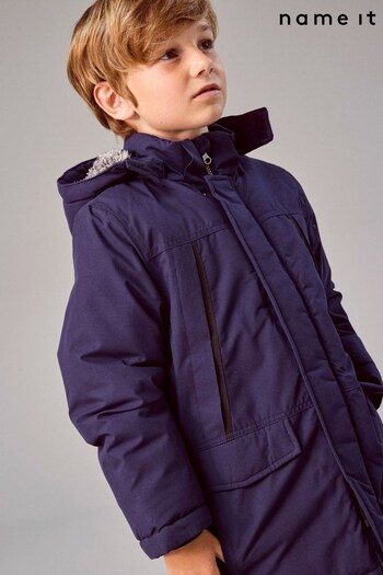 Name It Navy Teddy Lined Parka With Detachable Hood (L31538) | £55