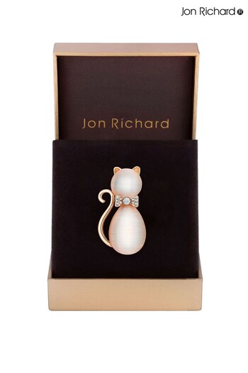 Jon Richard Gold Peach Crystal Stone Cat Brooch (L34276) | £22