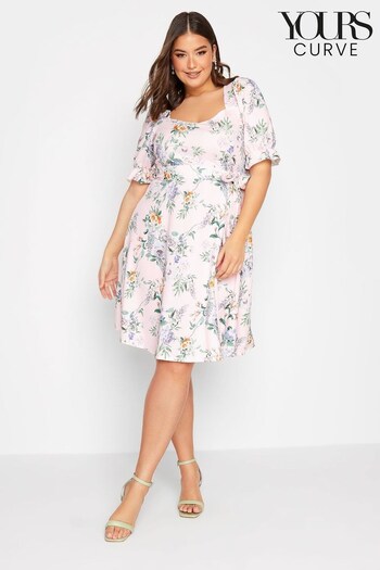 Yours Curve Pink London Puff Sleeve Floral Dress (L38675) | £49