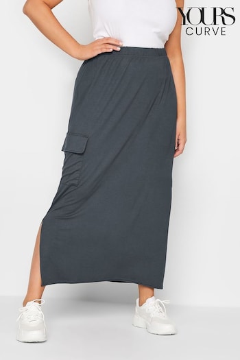 Yours Curve Grey Maxi Cargo Skirt (L38681) | £24