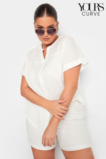 Yours Curve White Button Through Grown On Sleeve Shirt (L38765) | £24