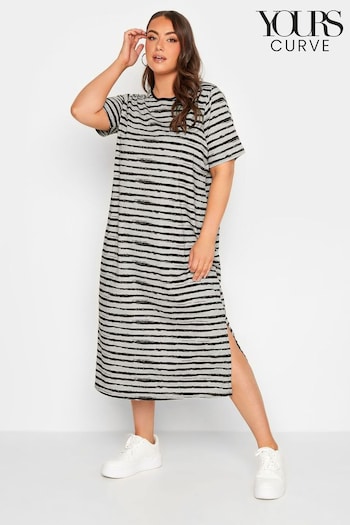 Yours Curve Grey Stripe Maxi T-Shirt Dress (L39365) | £27