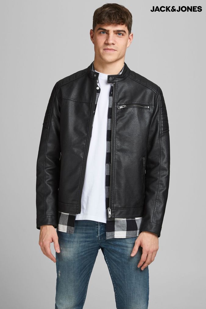 Mens Faux Leather Jackets Faux Leather Puffer Biker Jackets