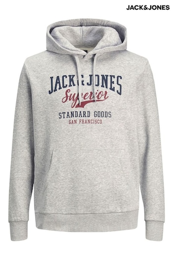 JACK & JONES Grey Colourblock Logo Hoodie (L41432) | £30