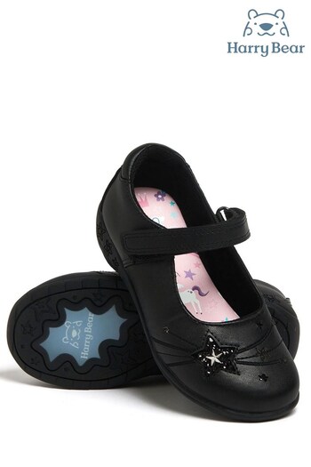 Harry Bear Black Unicorn Girls School Shoes (L46428) | £24