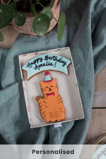 Personalised Celebration Cat Biscuit Gift by Honeywell Bakes (L46499) | £18