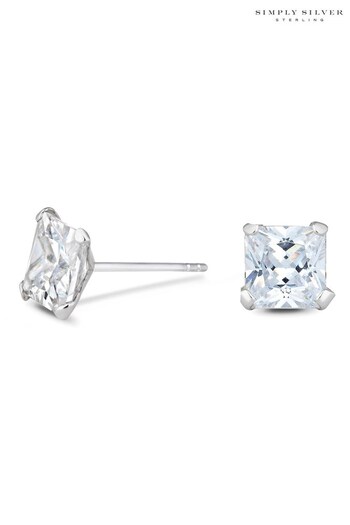 Simply Silver Silver Sterling 7mm Princess Cut Cubic Zirconia Studs (L47673) | £14