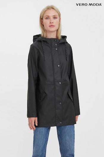 VERO MODA Black Hooded Rain Mac Jacket (L51896) | £42